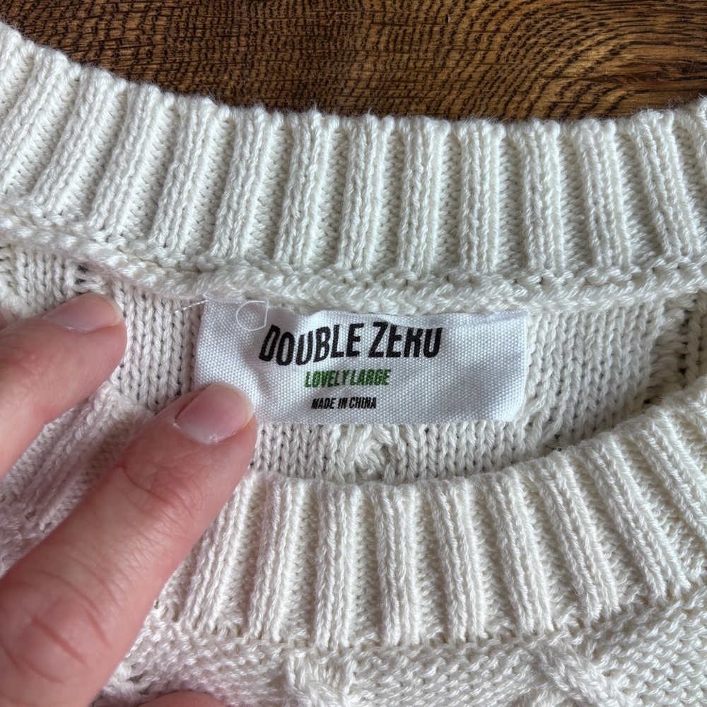 Double Zero Cream Cable Knit Pullover Sweater Vest | Large - Picture 2 of 5